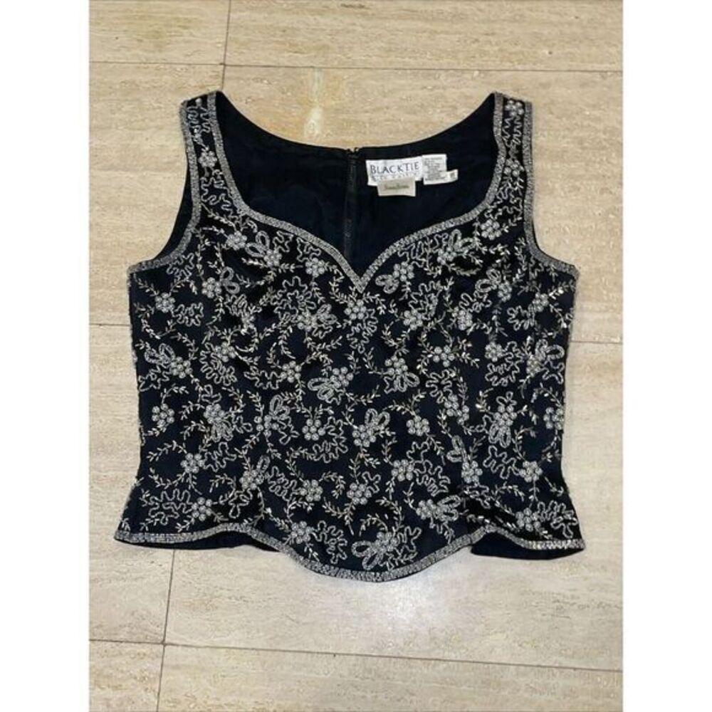 Black Tie Olegi Cassini Neiman Marc. black beaded sleeveless evening top 12